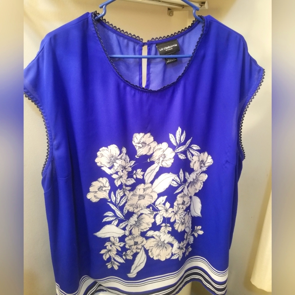 2xl Blue Flower Blouse Lize Claiborne